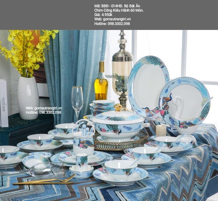 BỘ BÁT ĂN CHIM CÔNG KIÊU HÃNH 60 MÓN